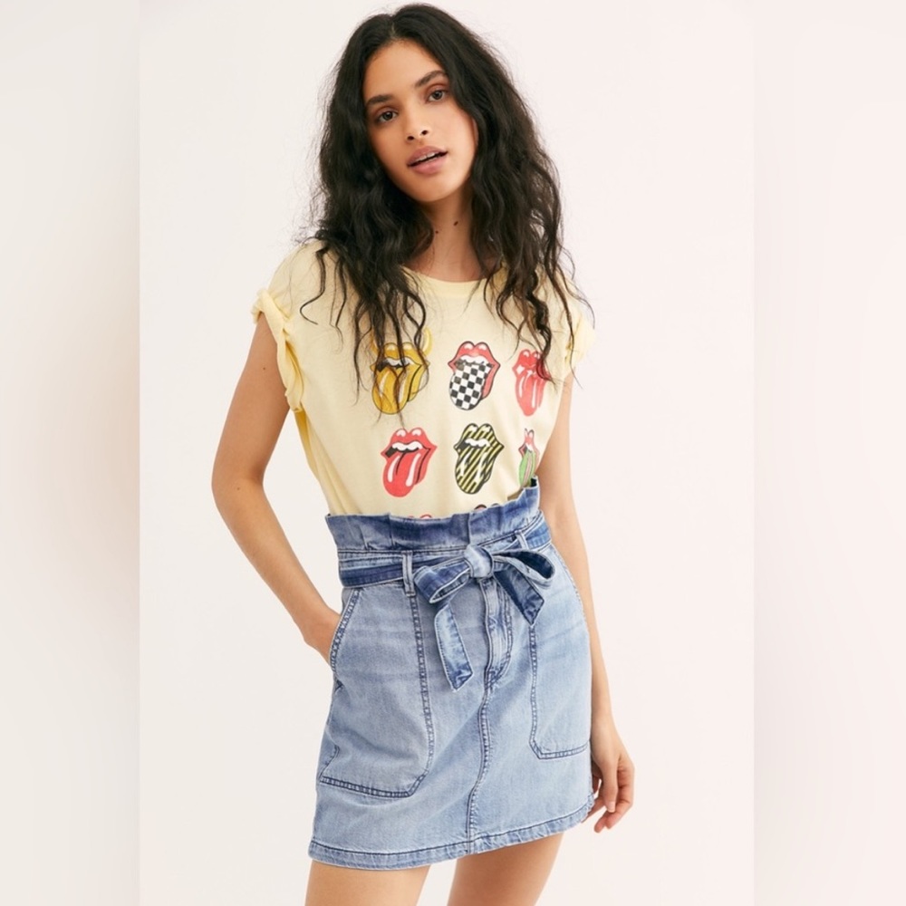 Free People Paper Bag Waist Denim Skirt